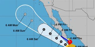 The forecast track of Hurricane Genevieve as of Wednesday morning.