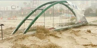 Floodwaters caused by Hurricane Gilbert in 1988, one of the most powerful storms ever recorded in the Atlantic.