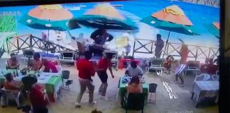Screenshot from security camera captures the moment the personal watercraft struck a fence in front of a restaurant at El Médano beach.