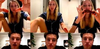 Frames from the video chat between the senator and his wife.