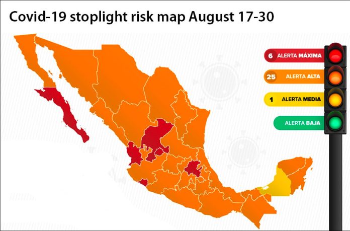 A splash of yellow has appeared on the coronavirus stoplight map, on which orange now dominates.