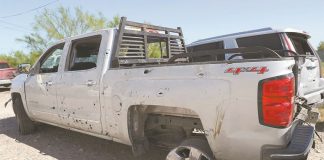 The truck in which three presumed kidnapping victims died.