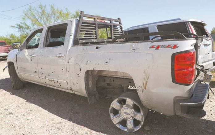 The truck in which three presumed kidnapping victims died.