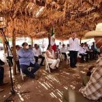 The president speaks to representatives of the Yaqui people on Thursday.