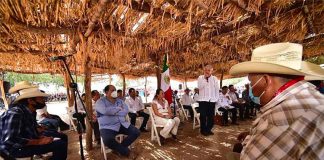 The president speaks to representatives of the Yaqui people on Thursday.