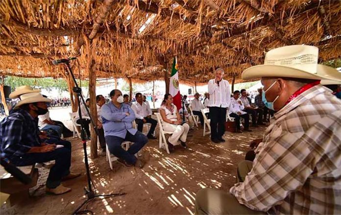 The president speaks to representatives of the Yaqui people on Thursday.