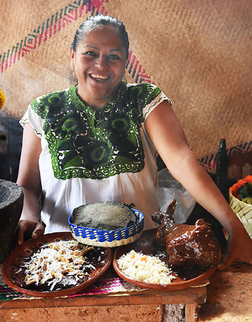 Mole is made by hand at Aurelia Arroyo's restaurant, Jacal de María Candelaria.