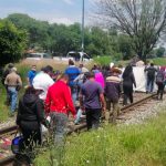 Teachers on the tracks in Michoacán.