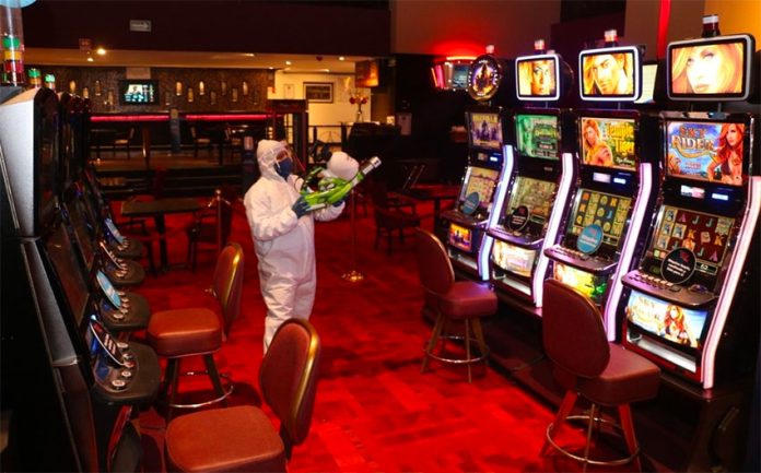 A casino is disinfected in Nuevo León, where they have been allowed to reopen.