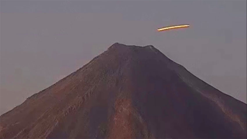 An object that looked like a flying saucer was captured over the Colima Volcano.