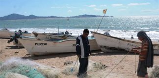 Fishboats on the beach in Baja California.