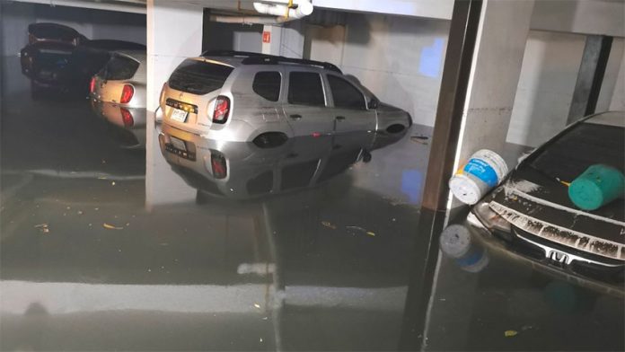 A flooded parking garage in Mexico City.