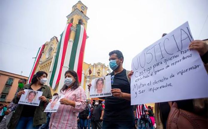 A protest by journalists in Veracruz last week over the killing of Julio Valdivia.