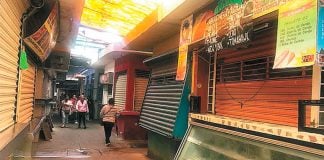 The curtains are down at Salamanca's Tomasa Esteves market.