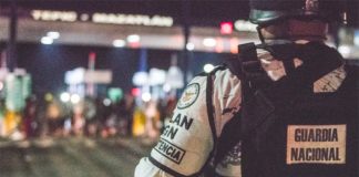 A National Guardsman at one of eight plazas cleared of protesters.