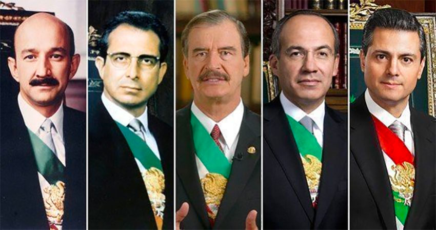 Ex-presidents Salinas, Zedillo, Fox, Calderón and Peña Nieto.
