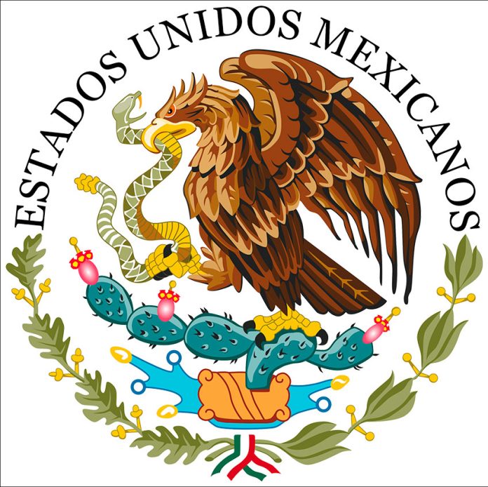 The official seal and name of Mexico.