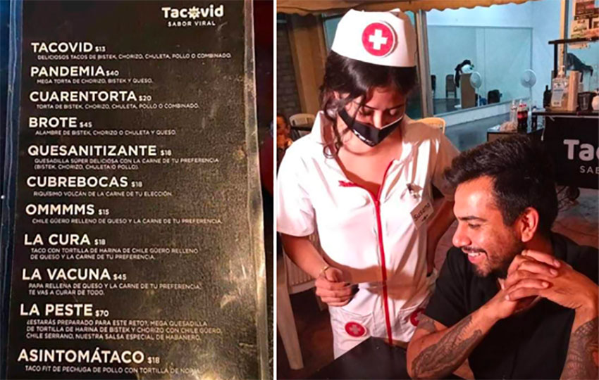 Tacovid's menu and the waitress cum nurse.