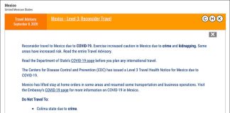 The new travel advisory issued by the US State Department.