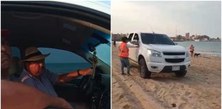 López chats with a federal agent on the beach in Puerto Peñasco.