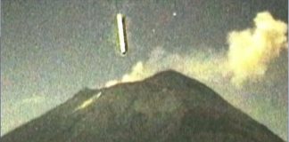 A UFO enters the crater of El Popo, the volcano in central Mexico.