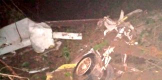 Wreckage of the jet that was stolen Tuesday in Cuernavaca.