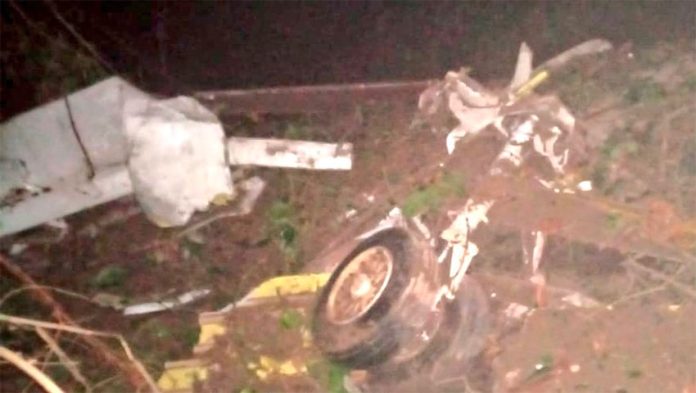 Wreckage of the jet that was stolen Tuesday in Cuernavaca.