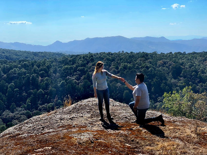 Josué Gutiérrez proposes marriage atop one of the Enchanted Rocks of the Mazati Wilderness.