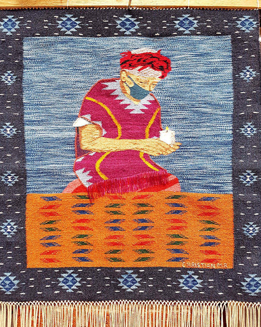 Christian Mendoza Ruiz of Oaxaca made this rug for Friends of Oaxacan Folk Art for a Covid exhibition online.