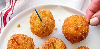 Deep-fried cheese balls—made with potato chips.