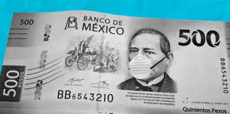 500-peso bill with face mask