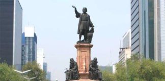The offending statue of Christopher Columbus.