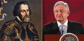 Conquistador Cortés and President López Obrador.