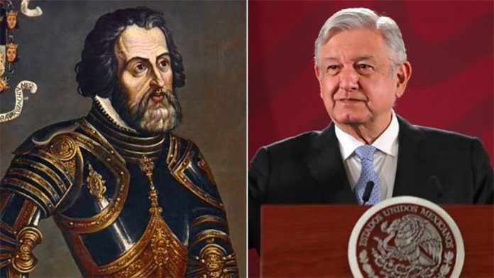 Conquistador Cortés and President López Obrador.