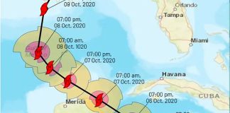 Delta's forecast track across the north end of the Yucatán Peninsula.