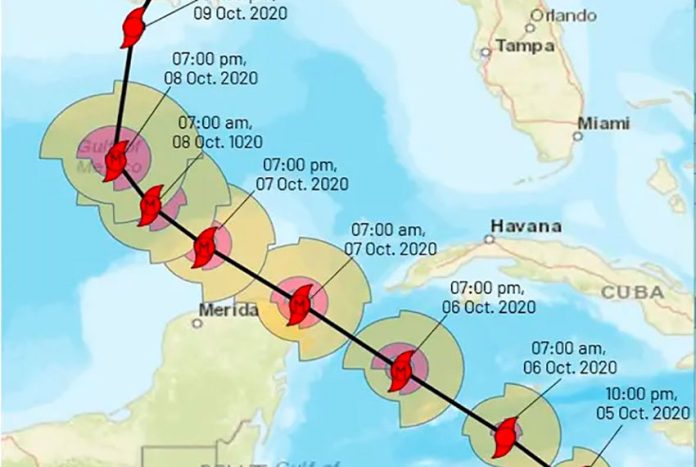 Delta's forecast track across the north end of the Yucatán Peninsula.