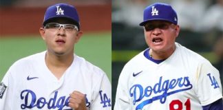 The Dodgers' Mexican pitchers Urías, left, and González.