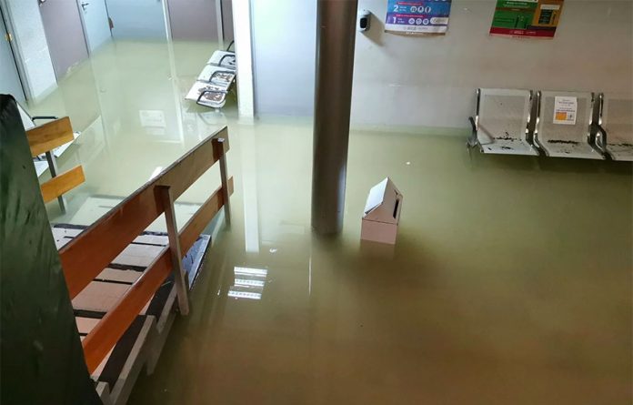 Floodwaters inside the Pemex hospital.