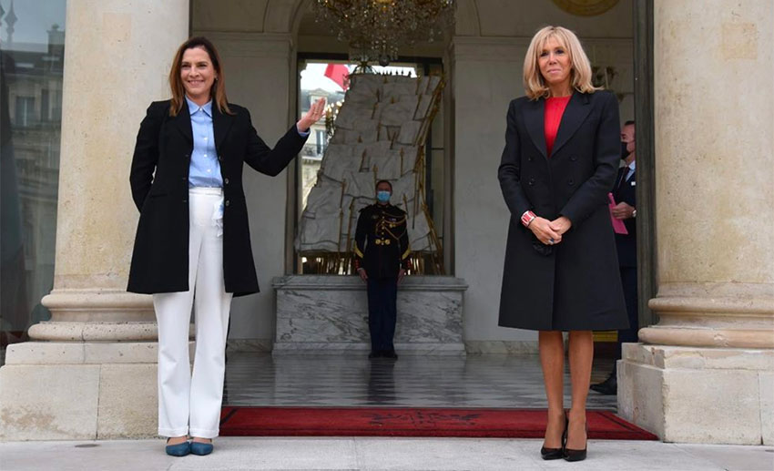 Muller, left, with Brigitte Macron in Paris.