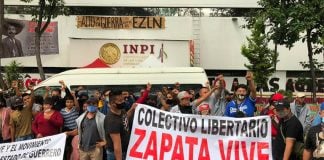 Otomí protesters at INPI offices in Mexico City.
