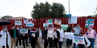 Protesters outside the Senate, hoping to prevent the abolition of 109 trust funds.