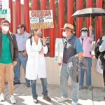 Scientific researchers and students protest in Mexico City Thursday.
