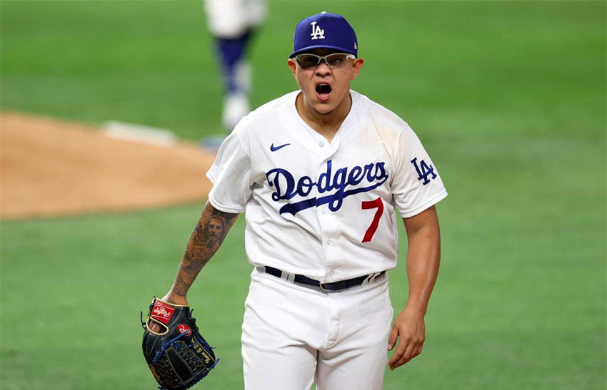 Julio Urias Los Angeles Dodgers Unsigned 2020 MLB World Series Champions  Final Out Photograph