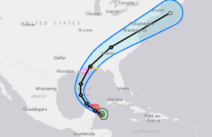 The forecast track for Hurricane Zeta.