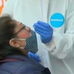 A woman is tested for Covid at a Mexico City testing station.