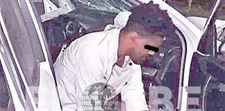 The dejected driver after Sunday's accident.