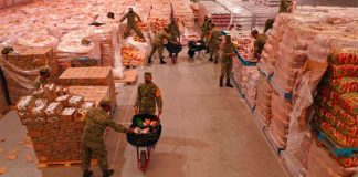 Aid for flood victims in a Tabasco warehouse.