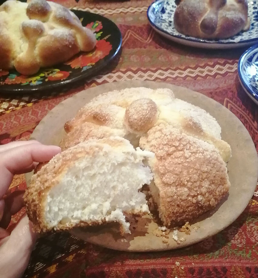 It's not pan de muerto without the criss-cross "bones" on top.