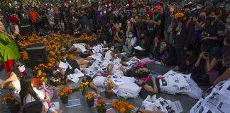 A demonstration by the Catrinas CDMX 2020 march on Sunday in Mexico City.