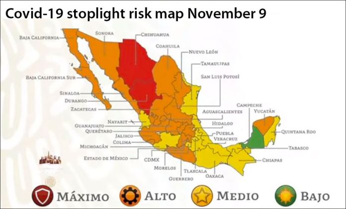 The stoplight map indicates the coronavirus risk level state by state.